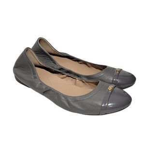 Cole Haan Elsie Ballet Flat Shoes Womens 8B Patent Cap Toe Gray Soft Leather